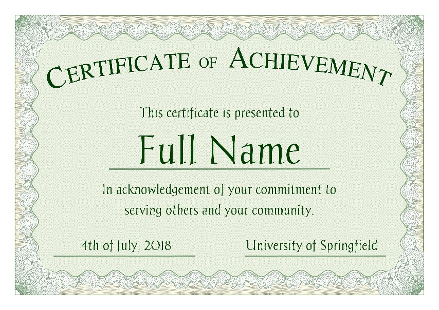 Certificate of Achievement as PDF file, "green style" with customizable content