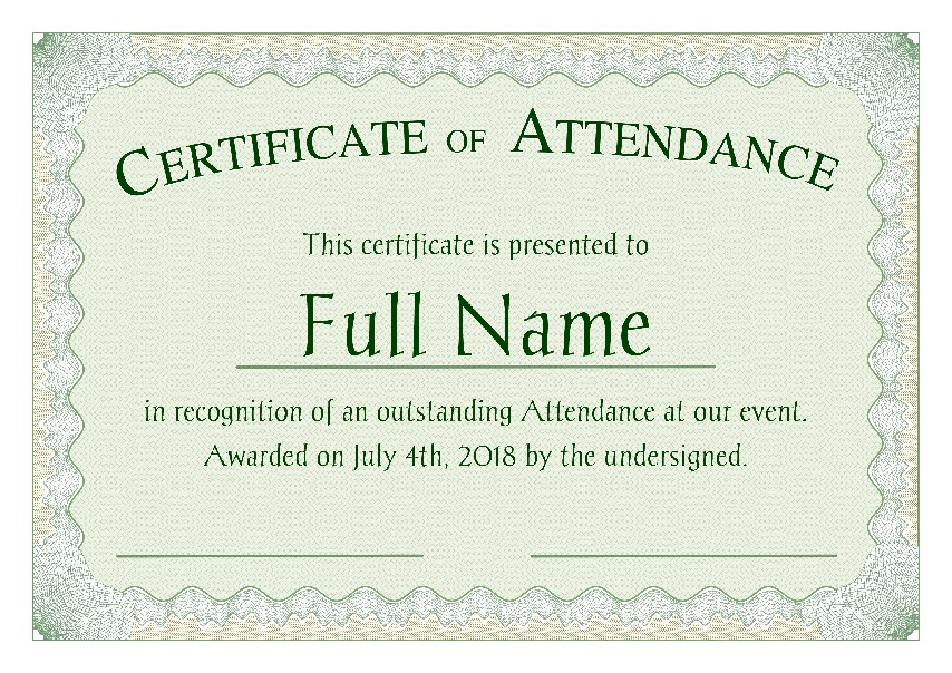 Certificate of Attendance as PDF file, 