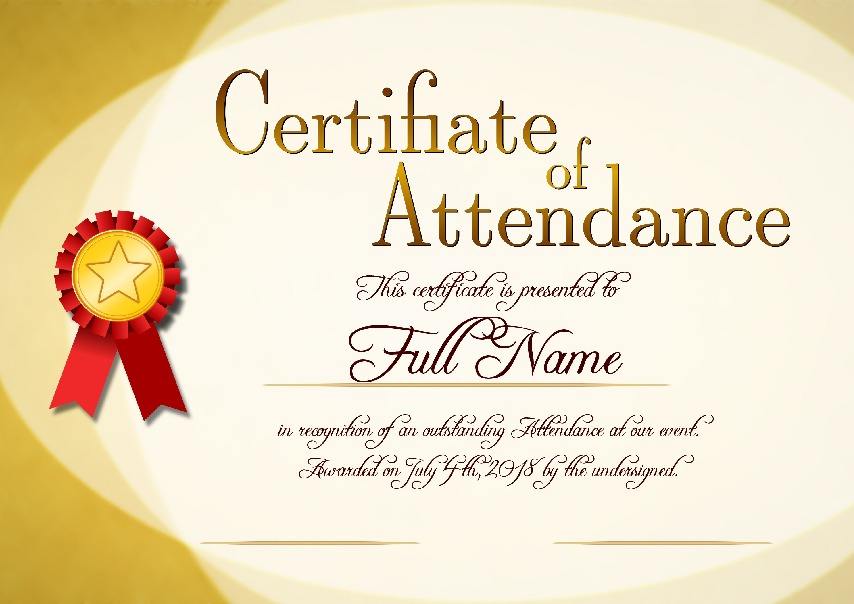 Certificate of Attendance as PDF file, "sunny style" with customizable content